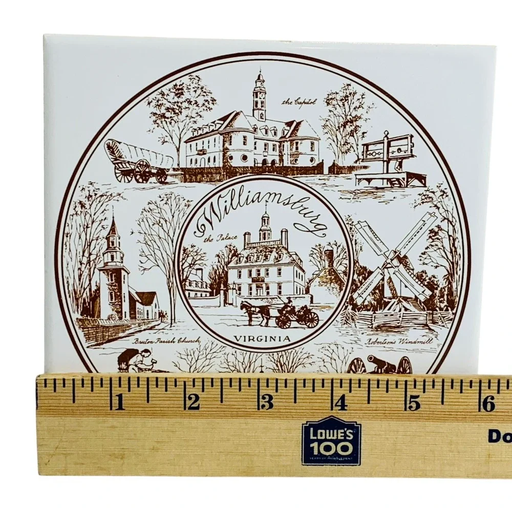 Vtg Colonial Williamsburg Virginia Trivets Round & Square Ceramic Tile Cork Back